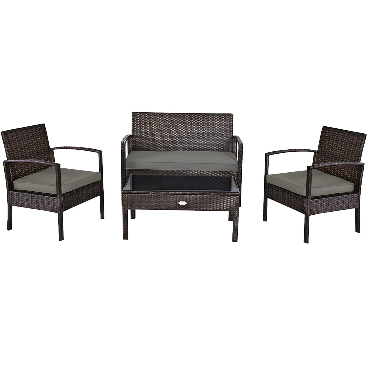 4 Pc Outdoor Patio Rattan Furniture Set Cushioned Sofa Coffee Table O686
