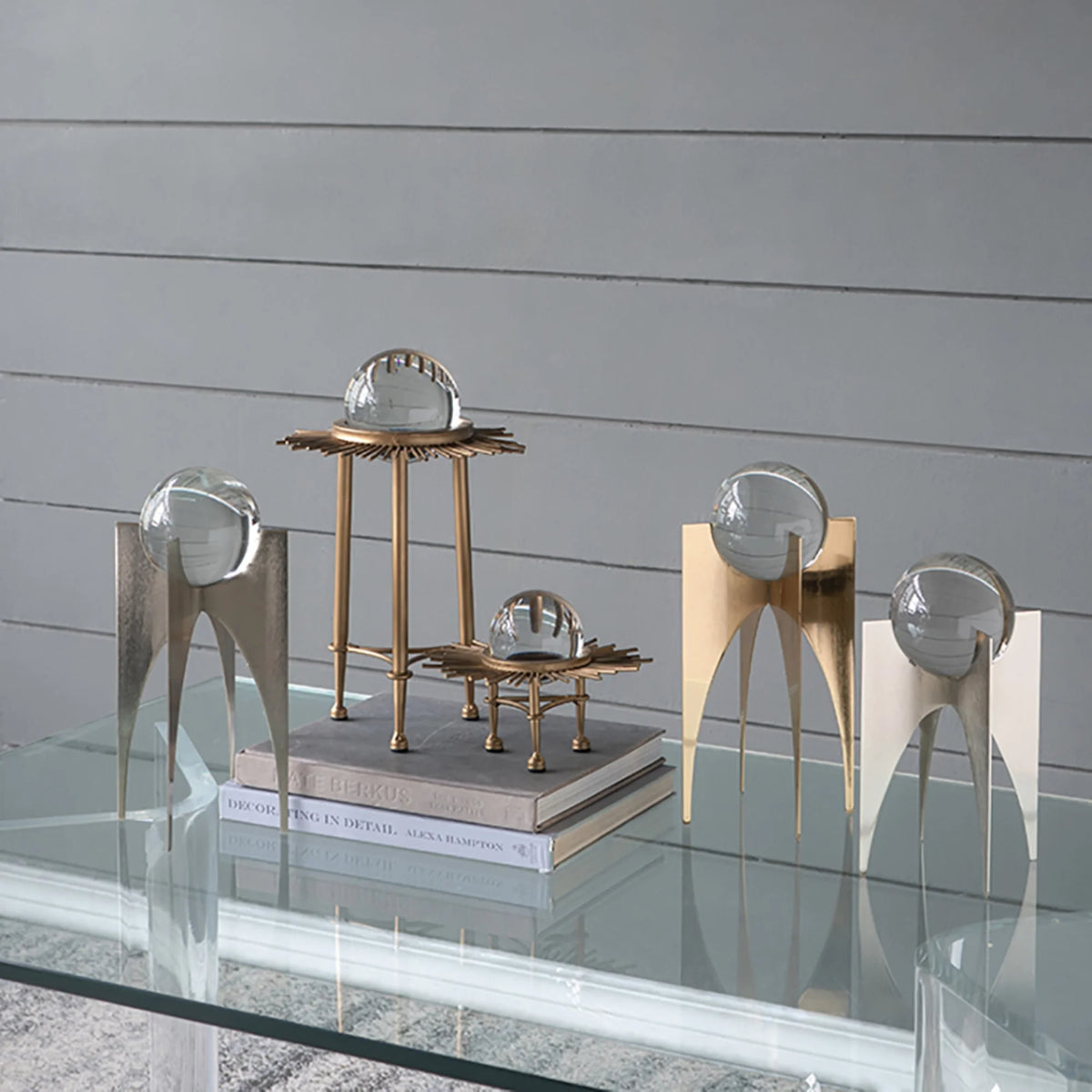 Silver Crystal Ball Statues with Stand 2ct D860387