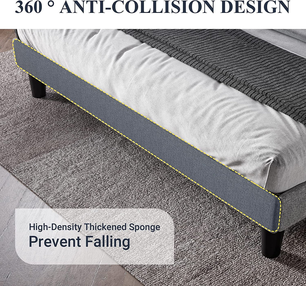 Queen Size Upholstered Platform Bed Frame with Wingback A74651