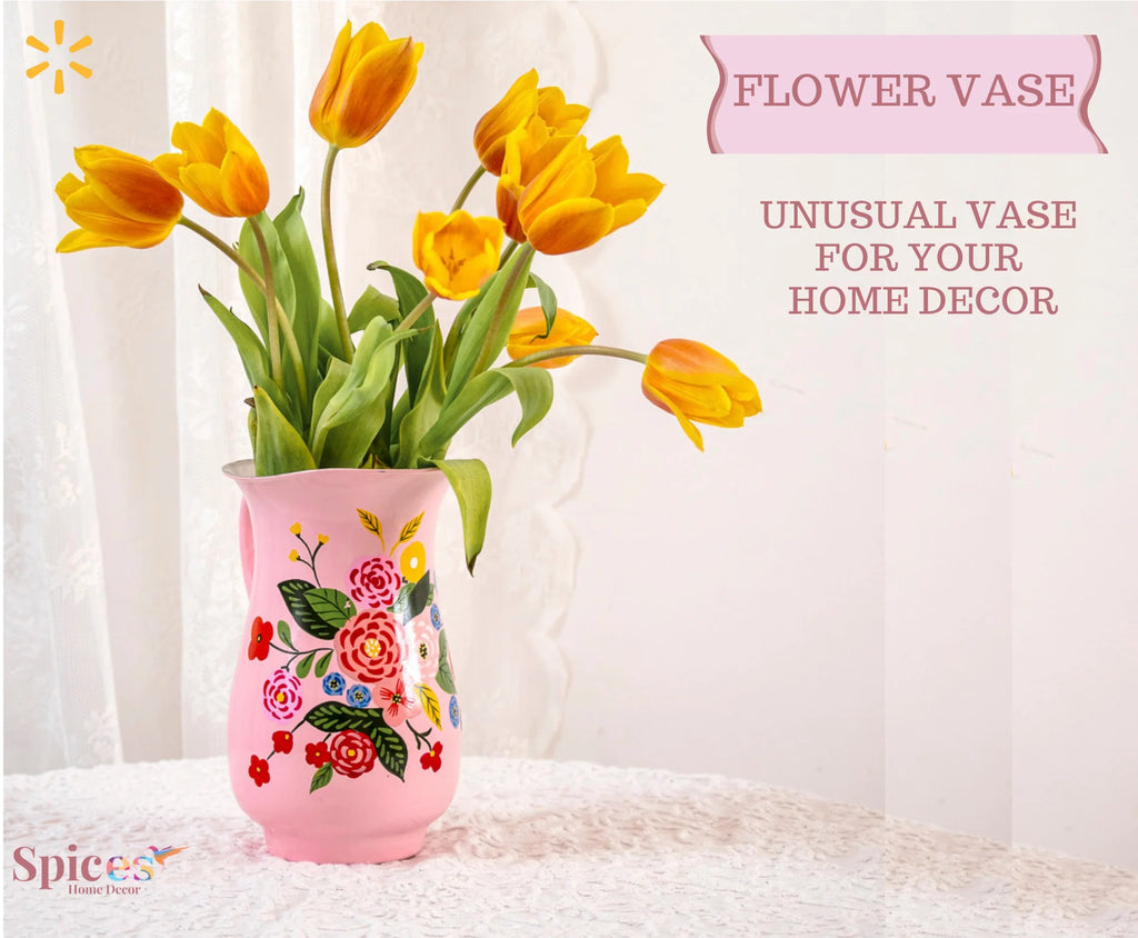 Hand-Painted Floral Stainless Steel Pink Water Pitcher E78158