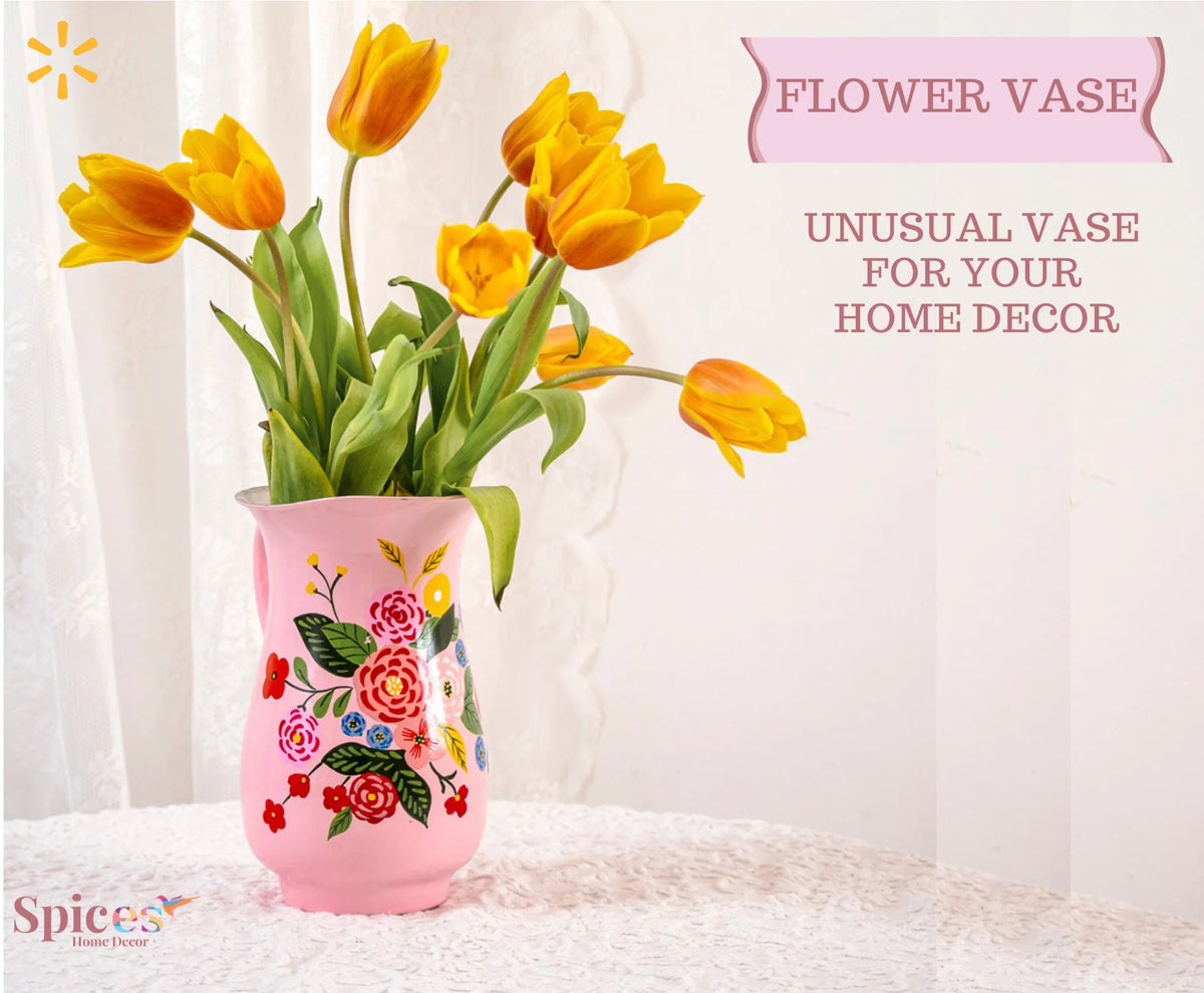 Hand-Painted Floral Stainless Steel Pink Water Pitcher E78158