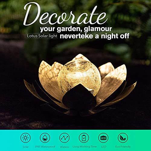 Solar Light Outdoor 2Pack Amber Crackle Glass Metal LED Flower Decoration L726