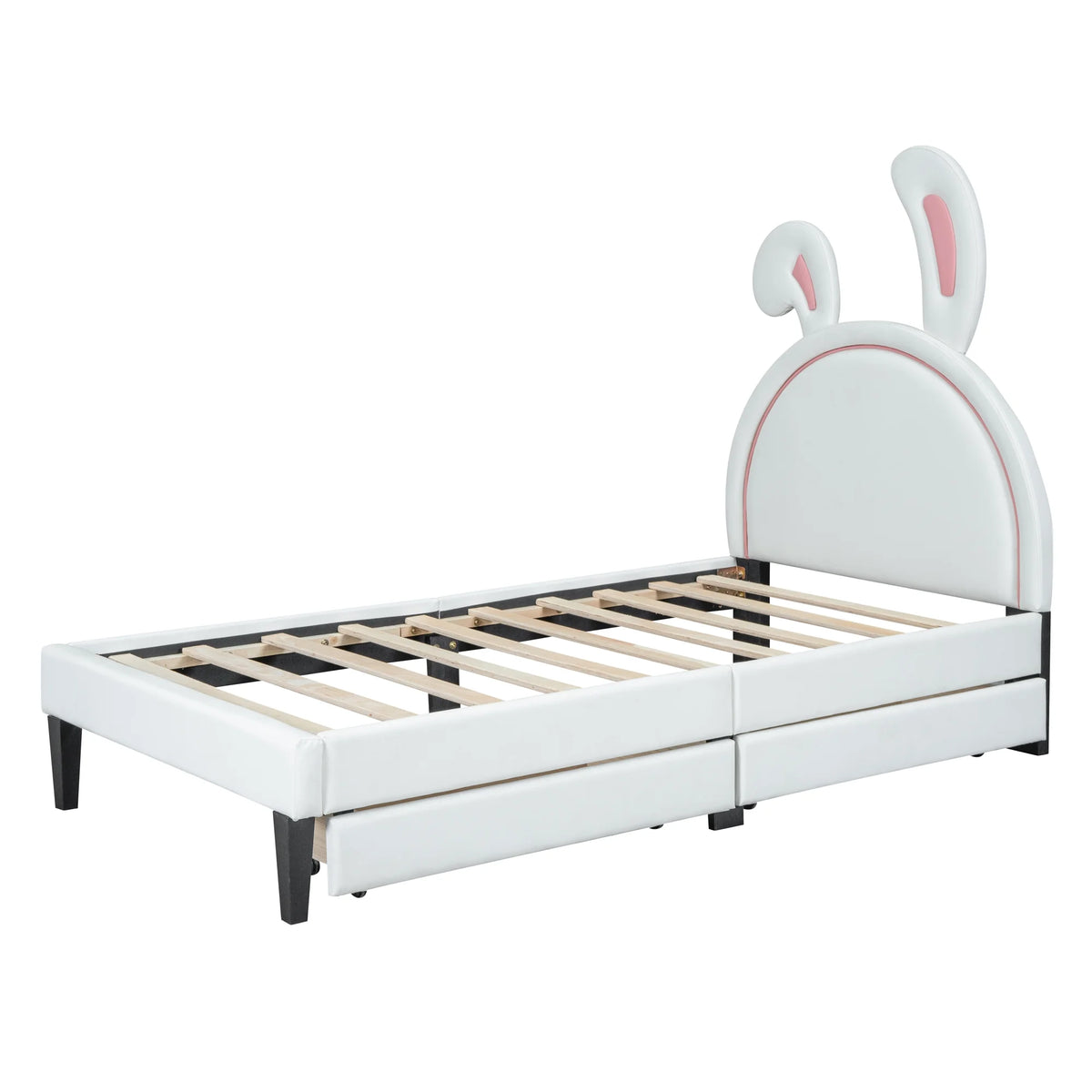 White Twin Size Upholstered Leather Platform Bed with 2 Drawers E18332