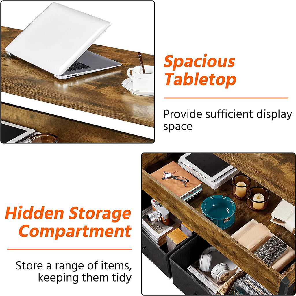 Lift Top Coffee Table with Hidden Storage and 2 Fabric Baskets U5435