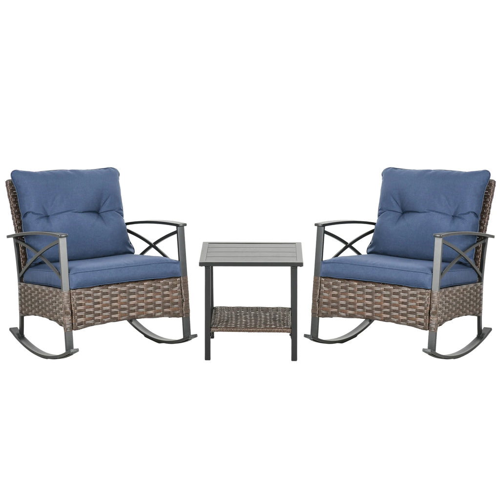 3pc Wicker Rocking Chair Set with Cushions K2321