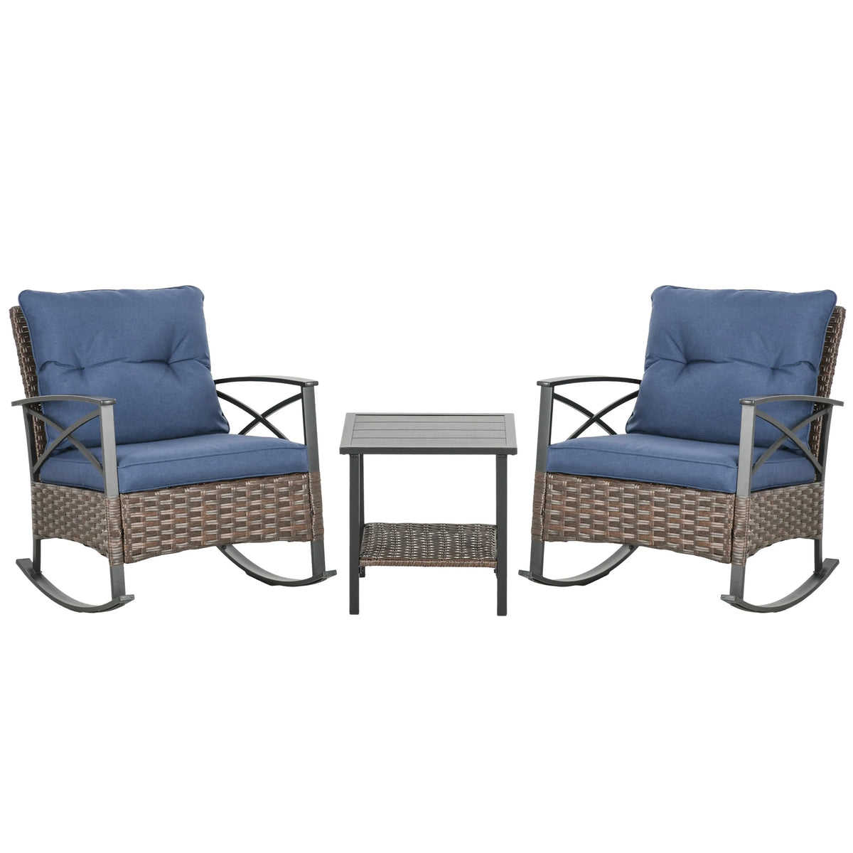 3pc Wicker Rocking Chair Set with Cushions K2321