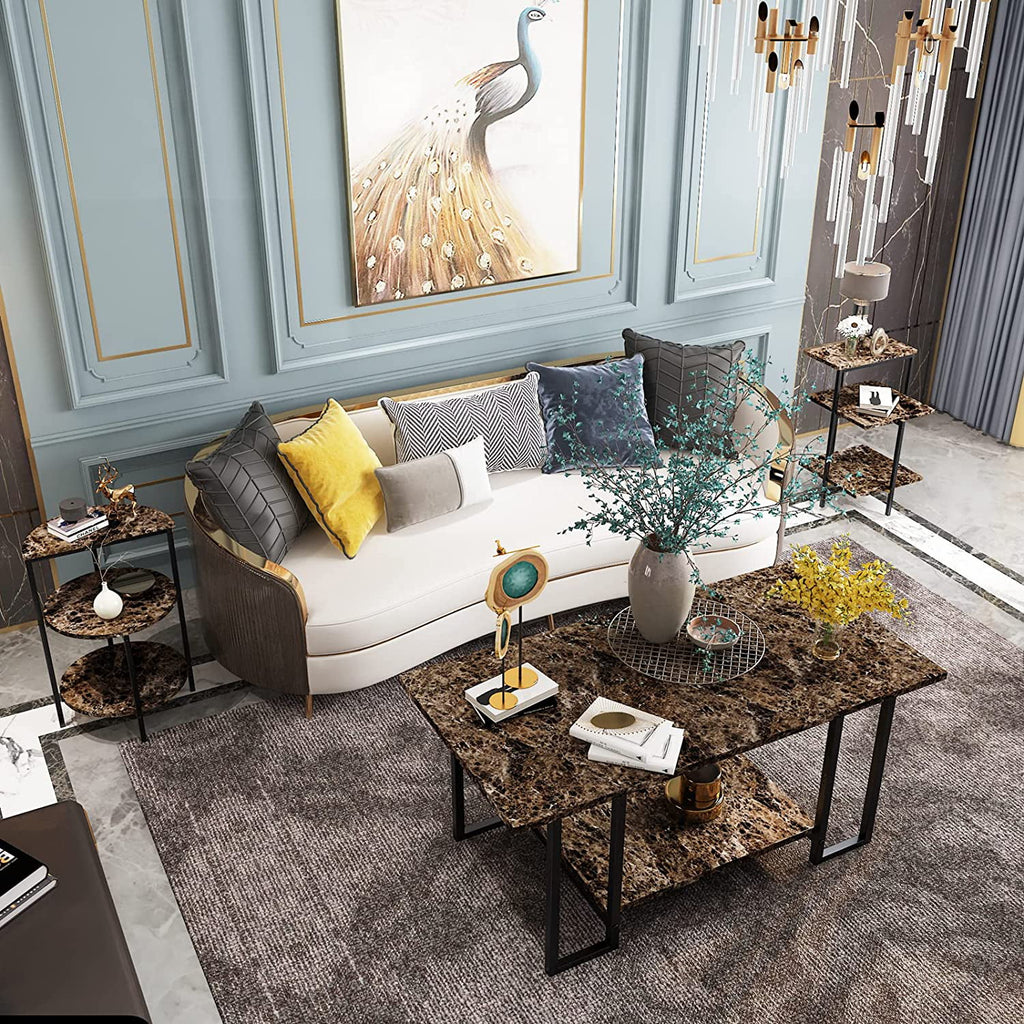 Faux Marble Coffee Table Set of 3 with Metal Legs Y243130