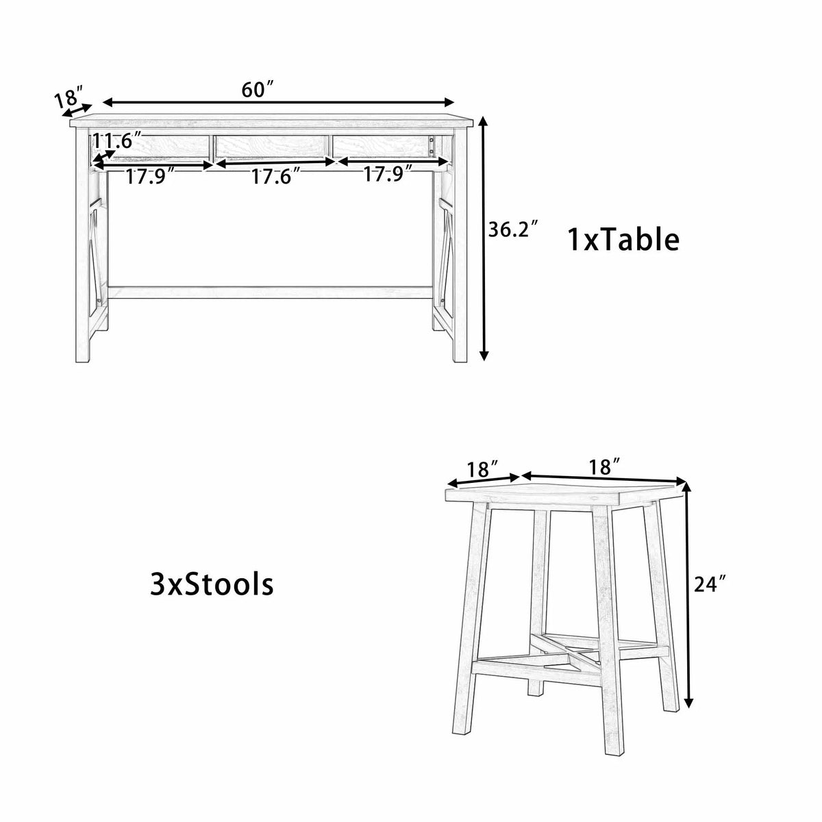 White 4-Piece Bar Table with Stools H175