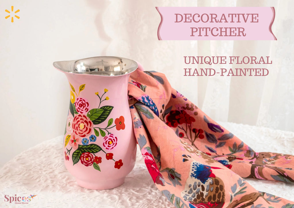 Hand-Painted Floral Stainless Steel Pink Water Pitcher E78158