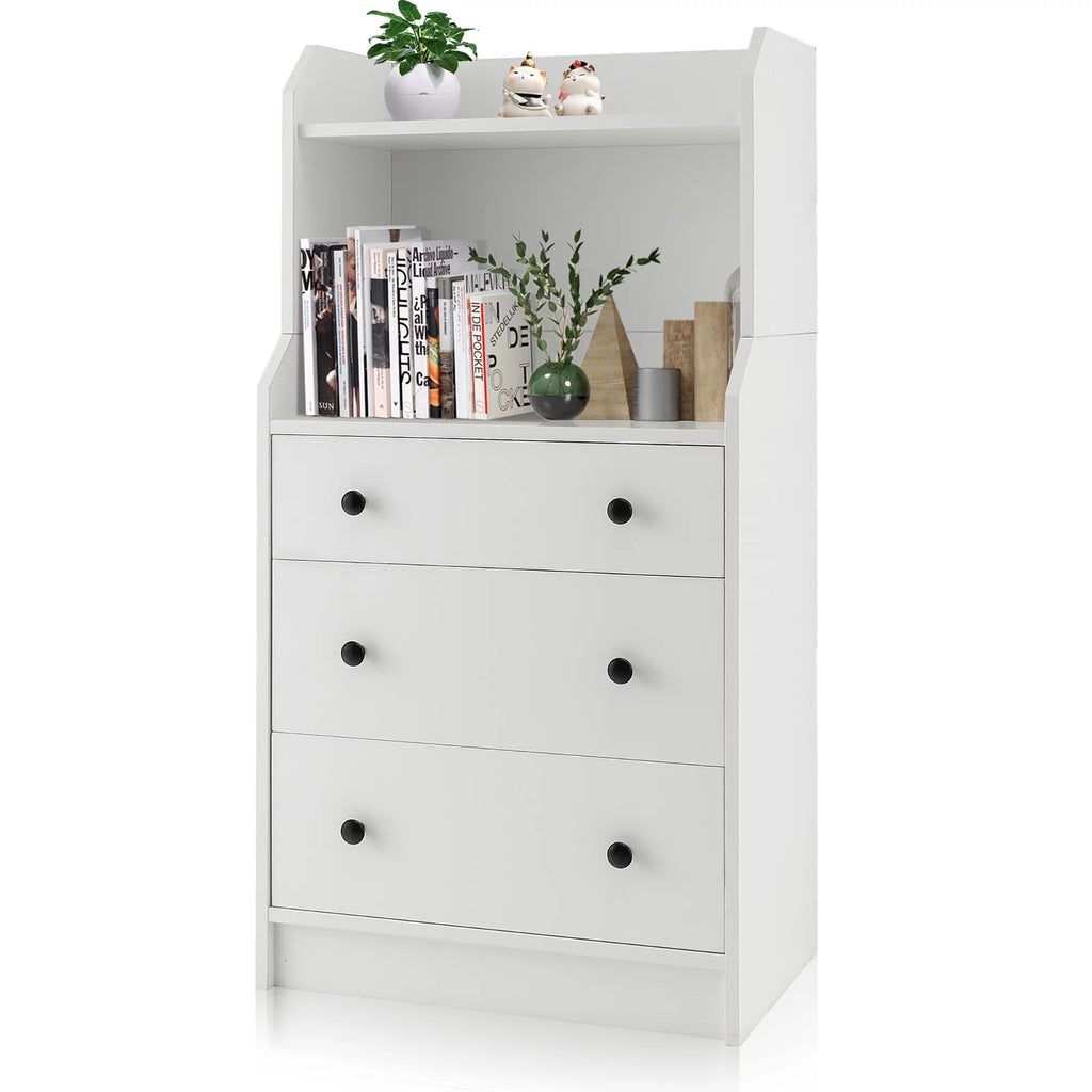 White 3 Drawer Wood Dresser with 2 Open Shelves B952