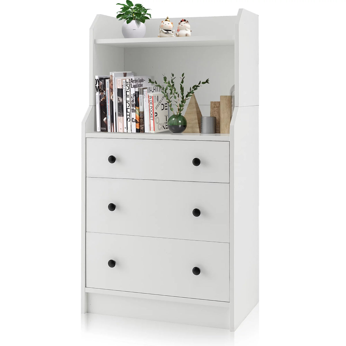 White 3 Drawer Wood Dresser with 2 Open Shelves B952