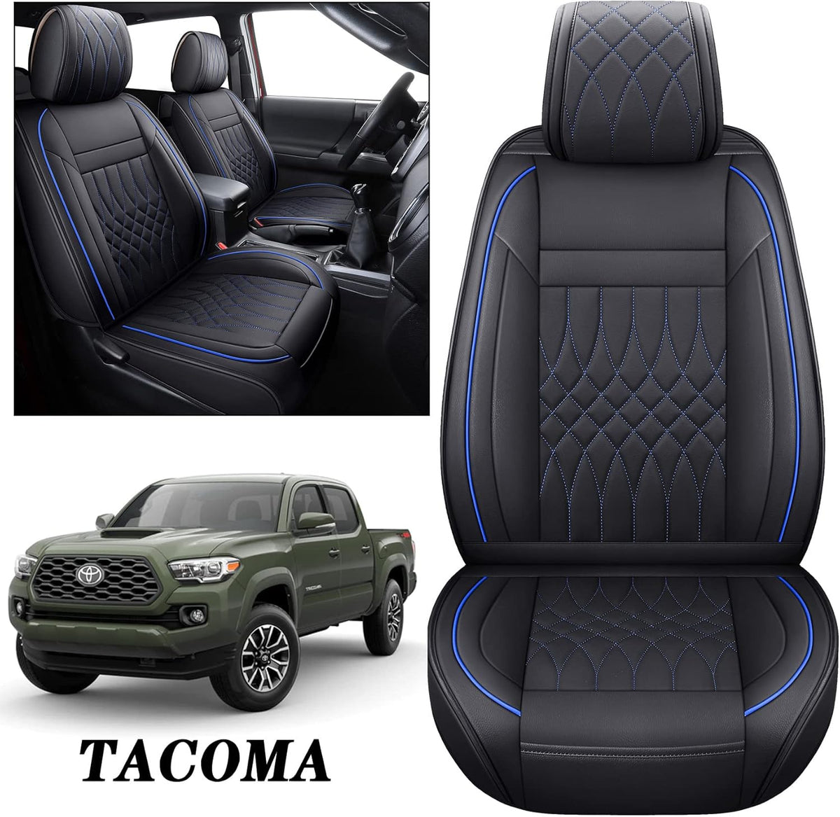 Toyota Tacoma Seat Covers 2005-2022 Crew Double Cab Pickup Airbag Compatible Black N65781