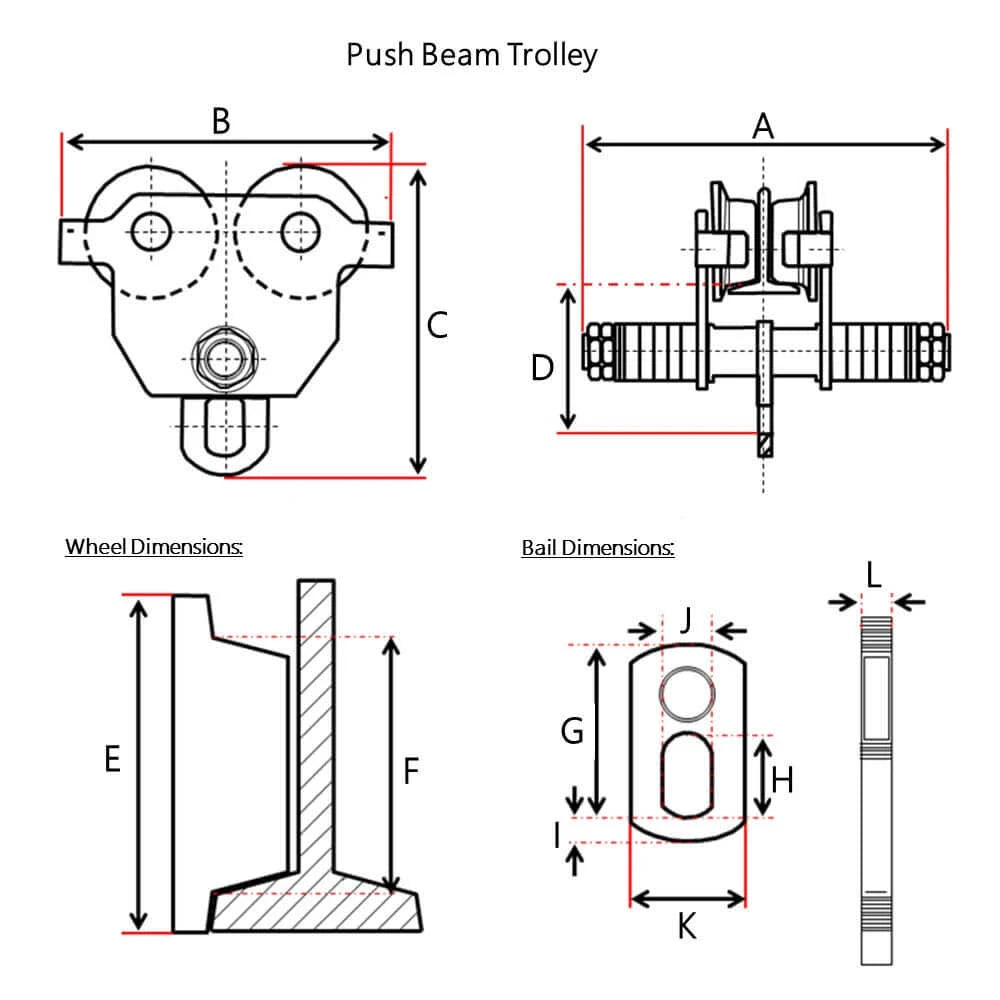 3 Ton Capacity Push Beam Trolley J9751
