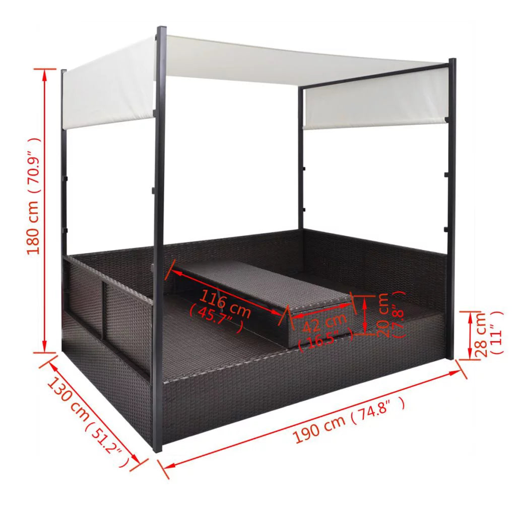 Brown Poly Rattan Garden Bed with Canopy M353331