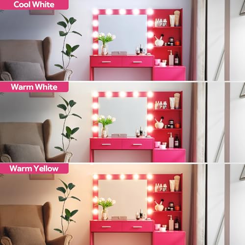 Vanity Desk with Mirror and LED Light Strip I9648