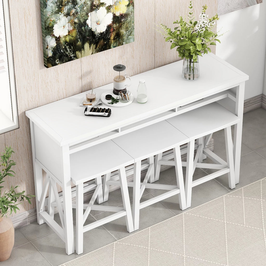 White 4-Piece Bar Table with Stools H175