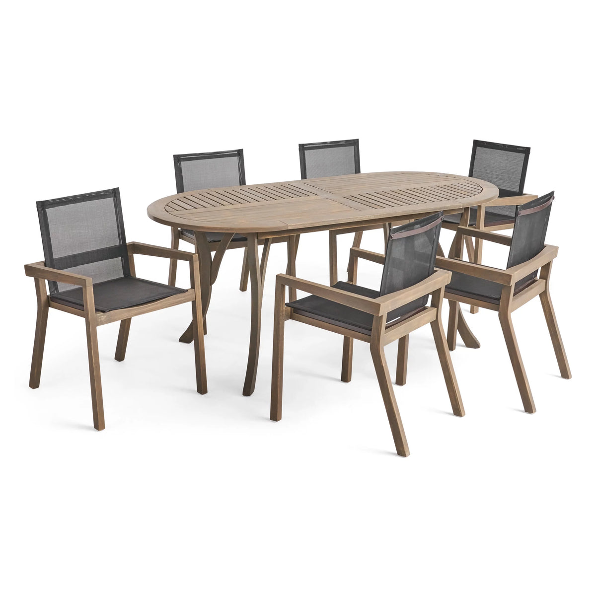 Acacia Wood 6-Seater Dining Set with Oval Dining Table L594