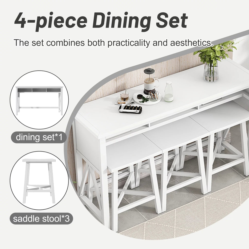 White 4-Piece Bar Table with Stools H175