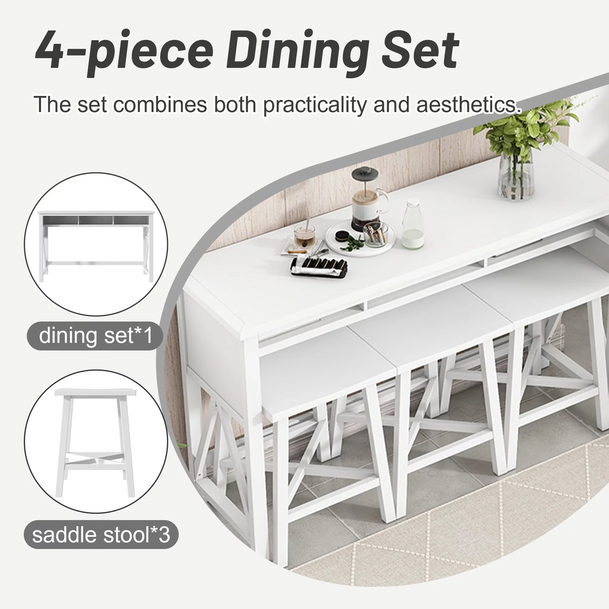 White 4-Piece Bar Table with Stools H175