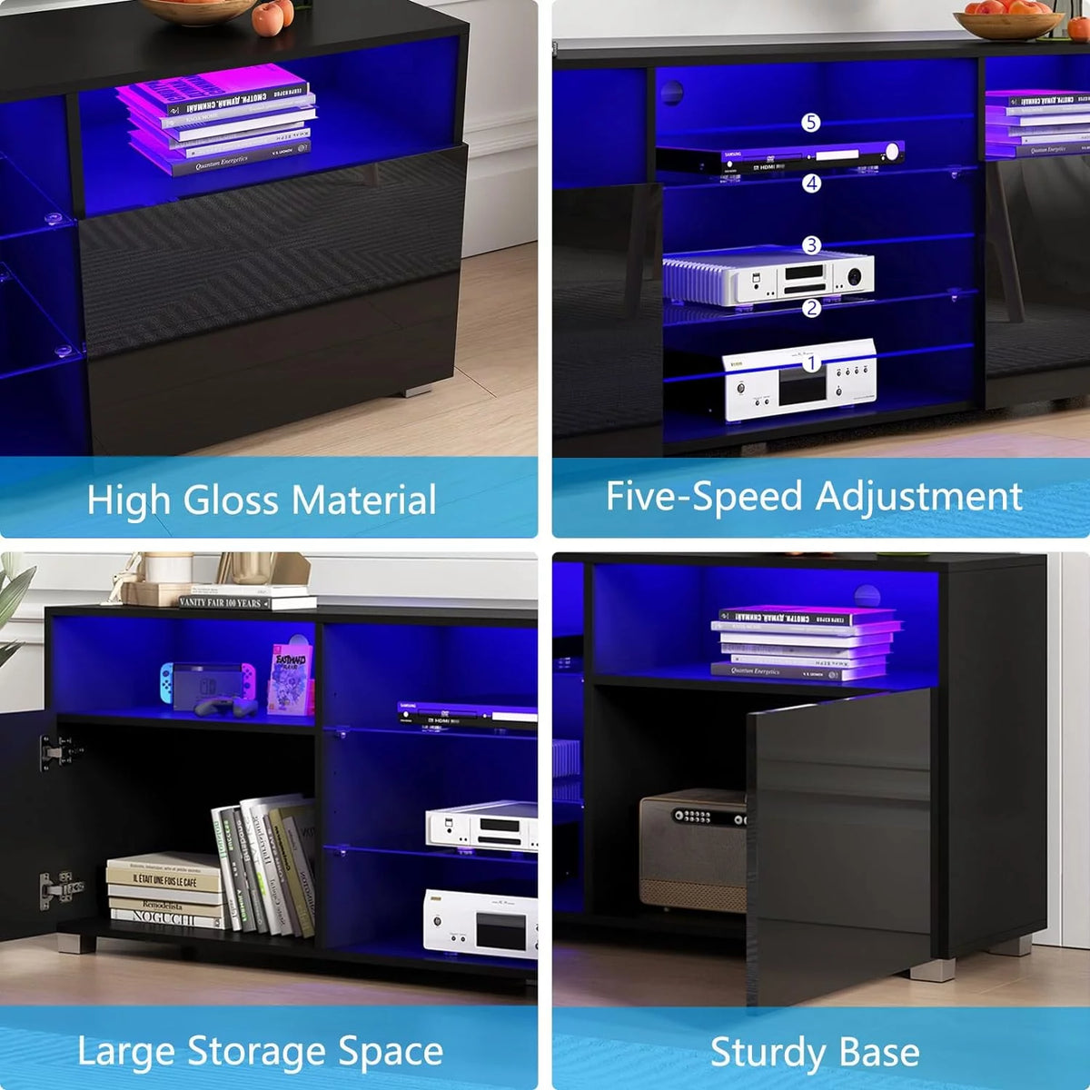Black LED TV Stand with Glossy Cabinets W7795