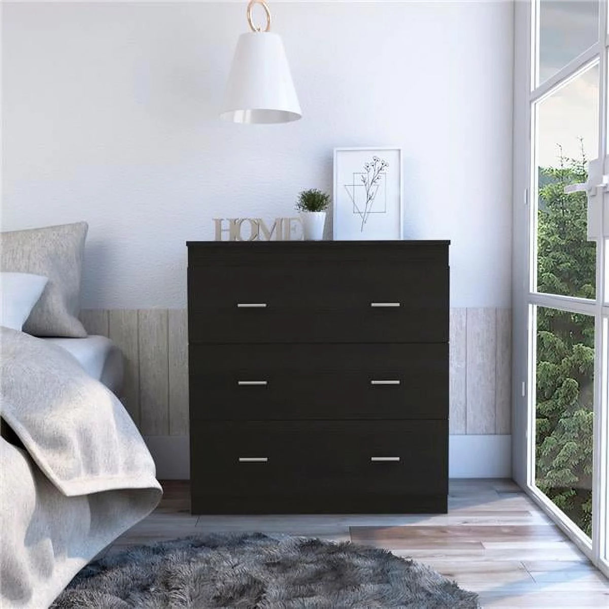 Black 3 Drawer Dresser with Metal Handles C46391