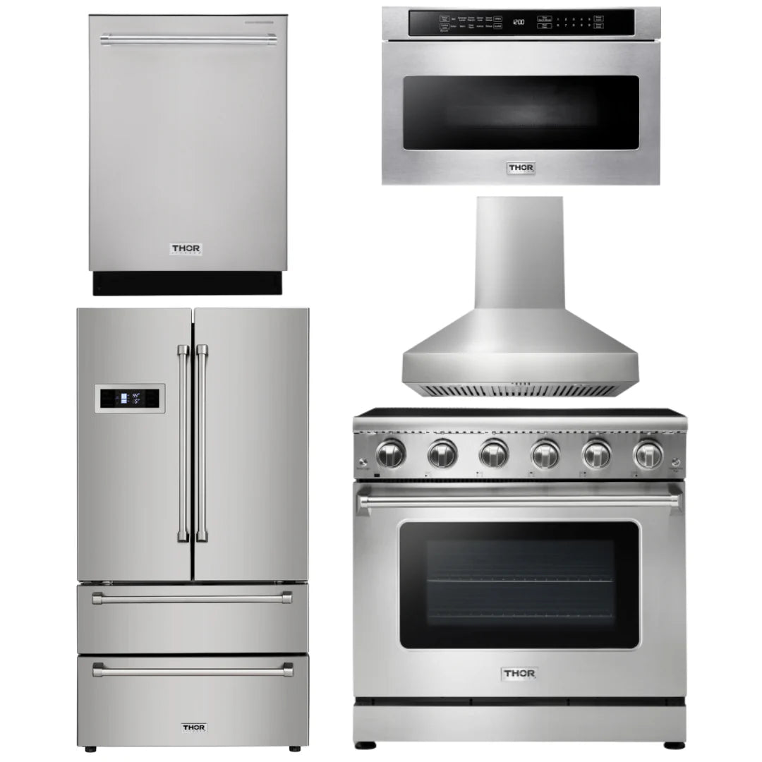 36 Electric Range, Range Hood, Microwave, Refrigerator, Dishwasher H685