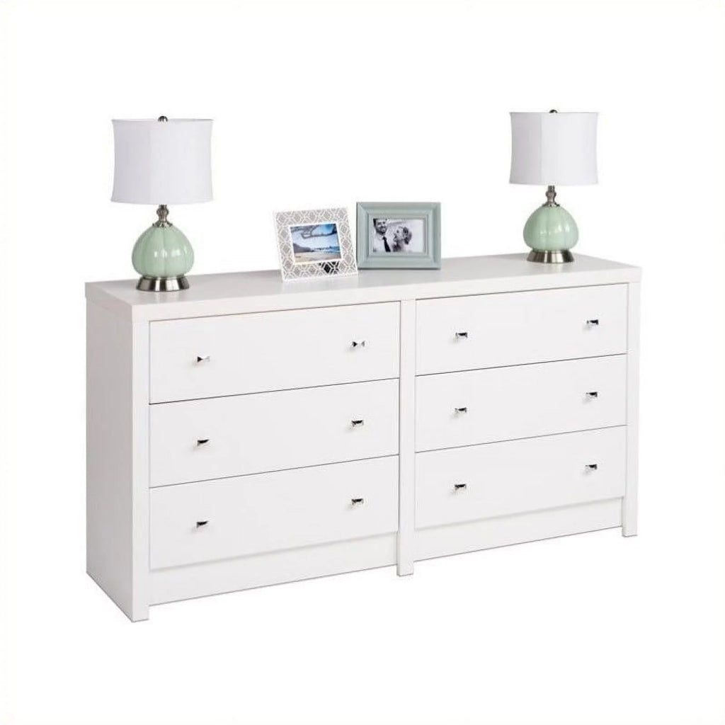 White 6-Drawer Dresser and 2 Nightstands W3431