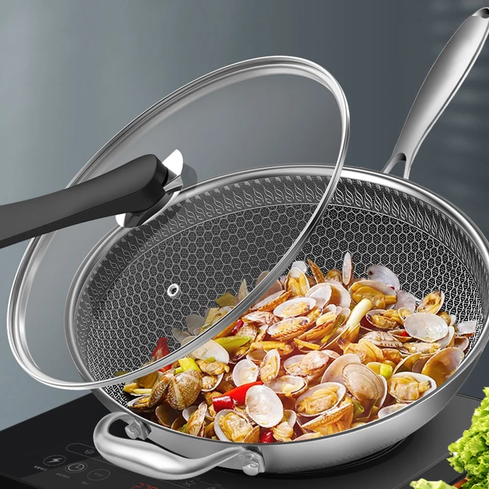 13In Nonstick Stainless Steel Frying Pan with Glass Lid X688