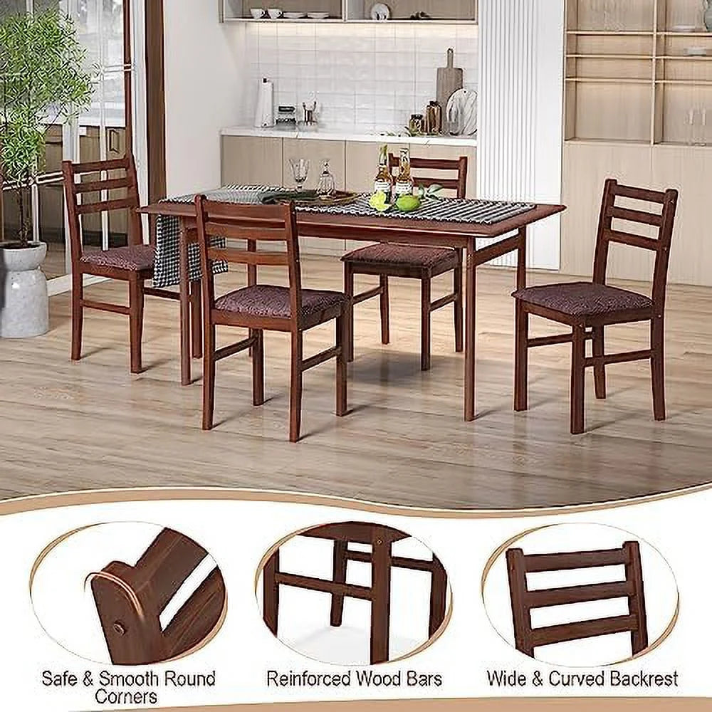 Walnut Set of 4 Wooden Dining Chairs with Padded Seat X438
