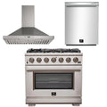 36 Inch Pro Gas Range, Wall Mount Range Hood, Dishwasher B272