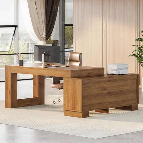63" L Shaped Wooden Executive Desk with Storage C140