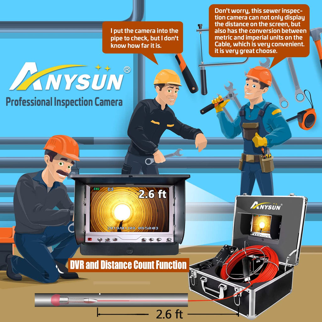 100ft Sewer Camera with Distance Counter DVR 7 inch LCD Monitor IP68 Y939