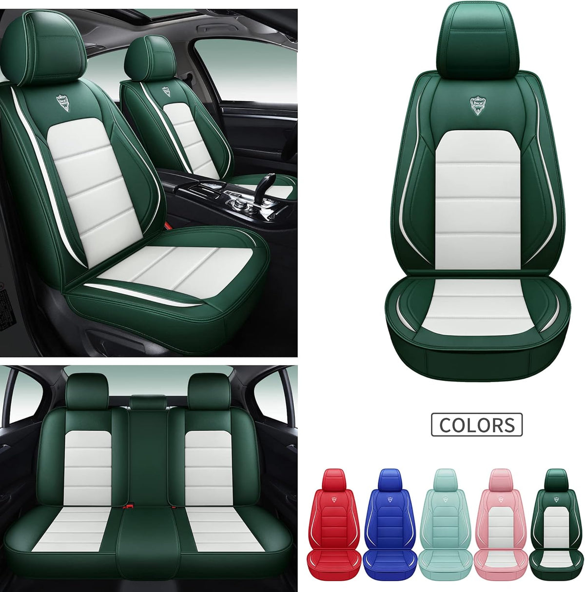 Pink White Synthetic Leather 5 Seats Car Seat Cover E8360
