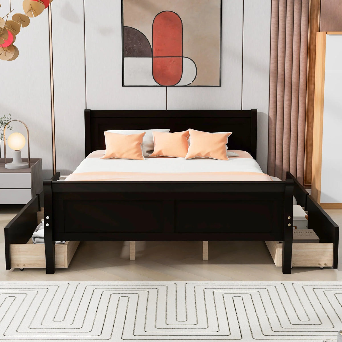 Queen Size Wood Platform Bed with 4 Drawers H12667