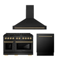 48 In. Gas Range, Range Hood, Dishwasher in Black Stainless Steel J9495