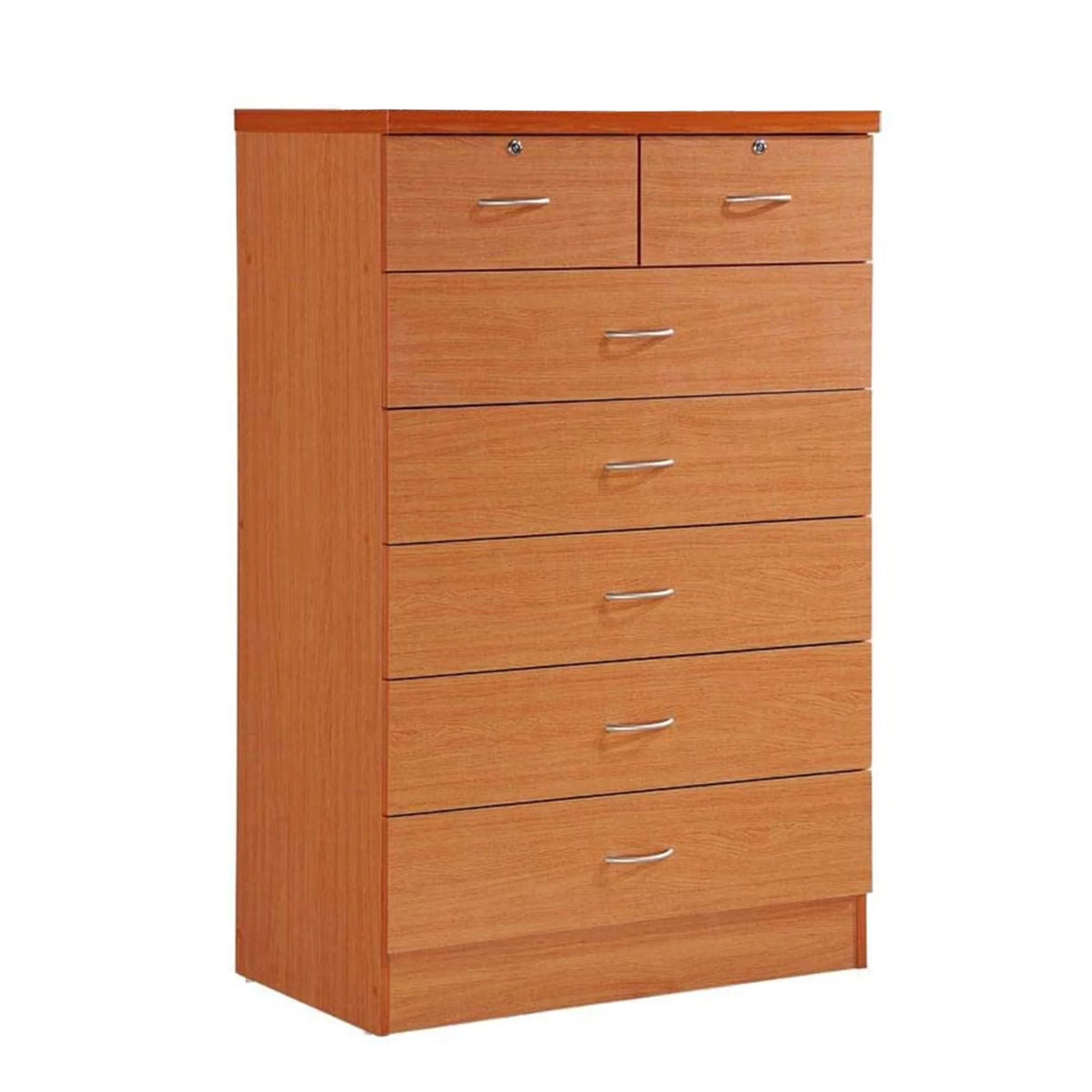 7 Drawer Wooden Jumbo Dresser Chest with 2 Top Locks, Cherry F9887