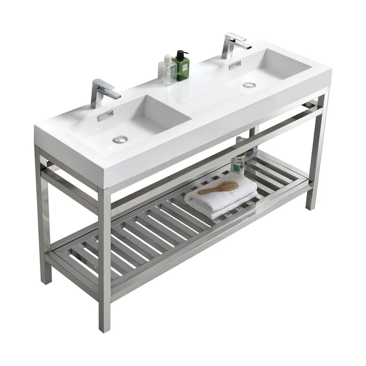60 in. Double Sink Stainless Steel Console with Acrylic Sink I7904