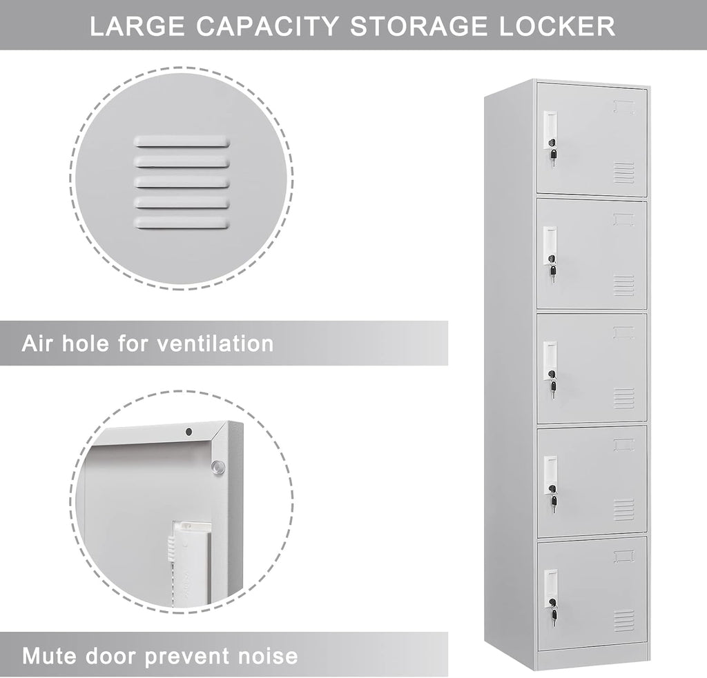 5 Door Light Gray Metal Locker Cabinet C28444