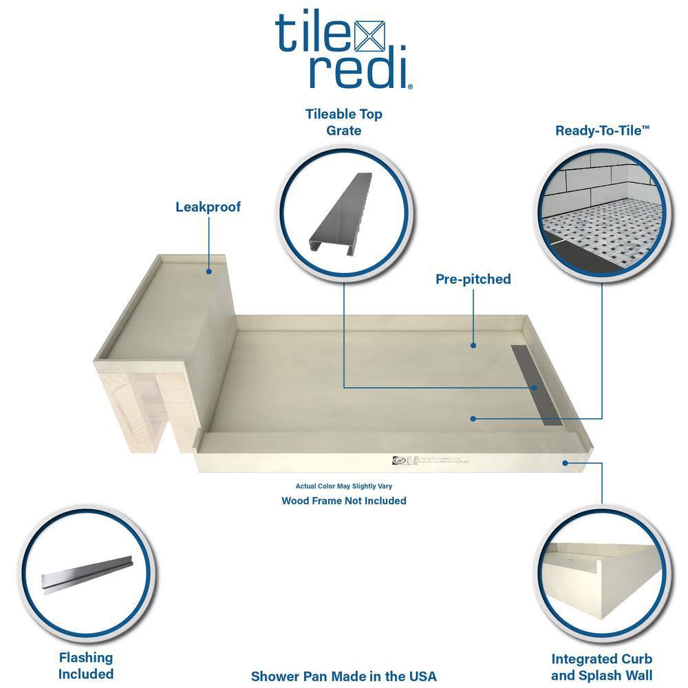 42x22 x 48x22 Single Threshold Shower Base with Bench and Drain Grate K4520
