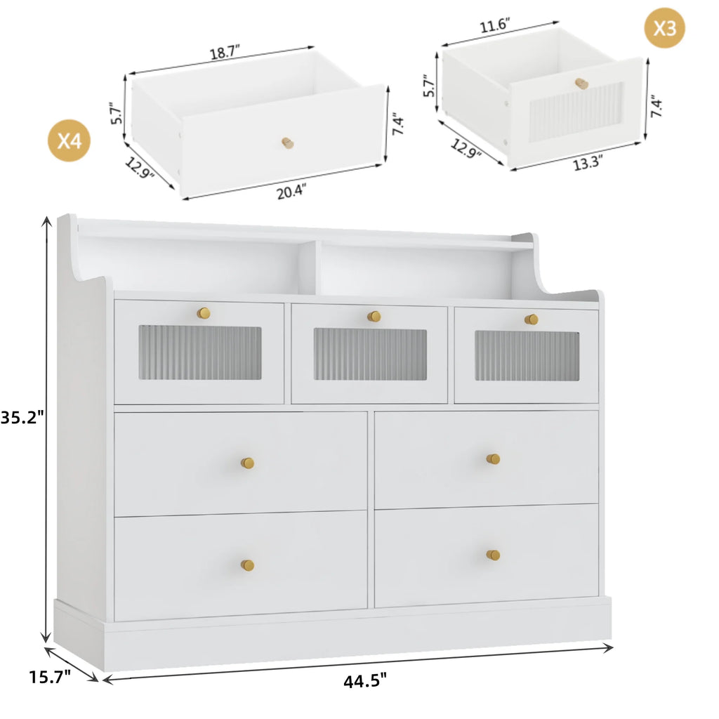 White 7 Drawer Glass Dresser P88622