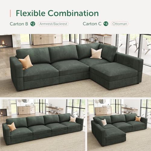 Beige Corduroy Modular Sectional Sofa with Storage M865