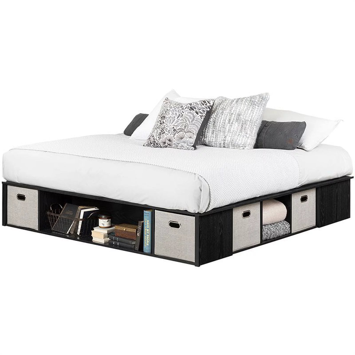 Black Oak Taupe King Storage Platform Bed R528