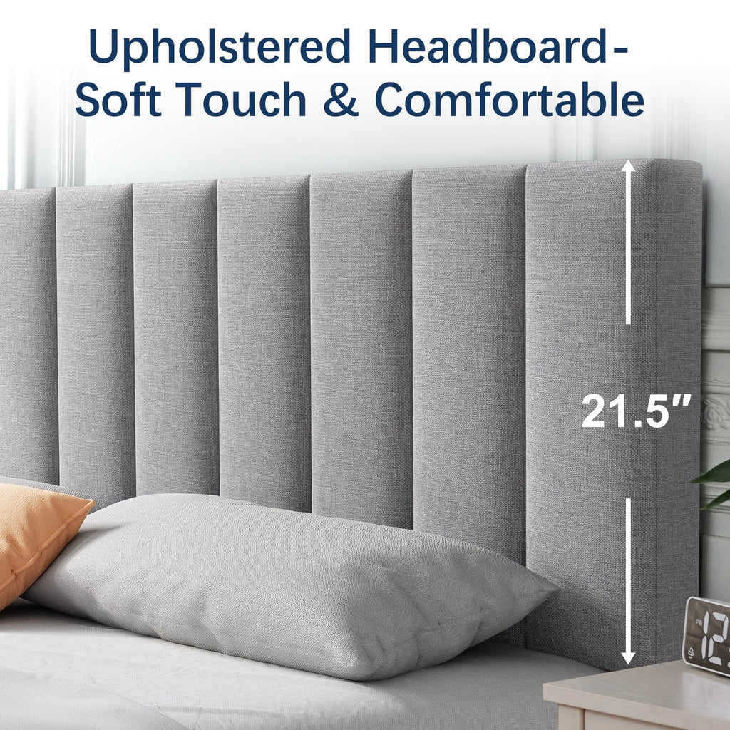 Full Platform Bed Frame with Upholstered Headboard, Beige T842126