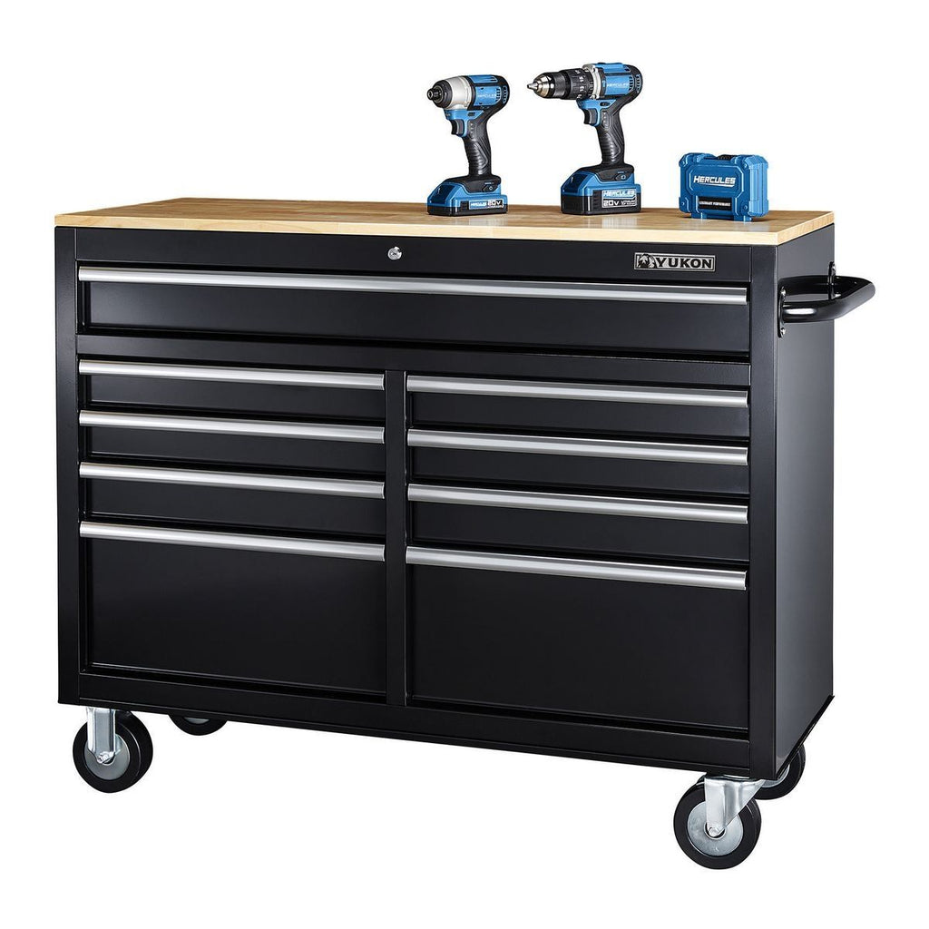 Black 9-Drawer Mobile Storage Cabinet with Solid Wood Top D2661