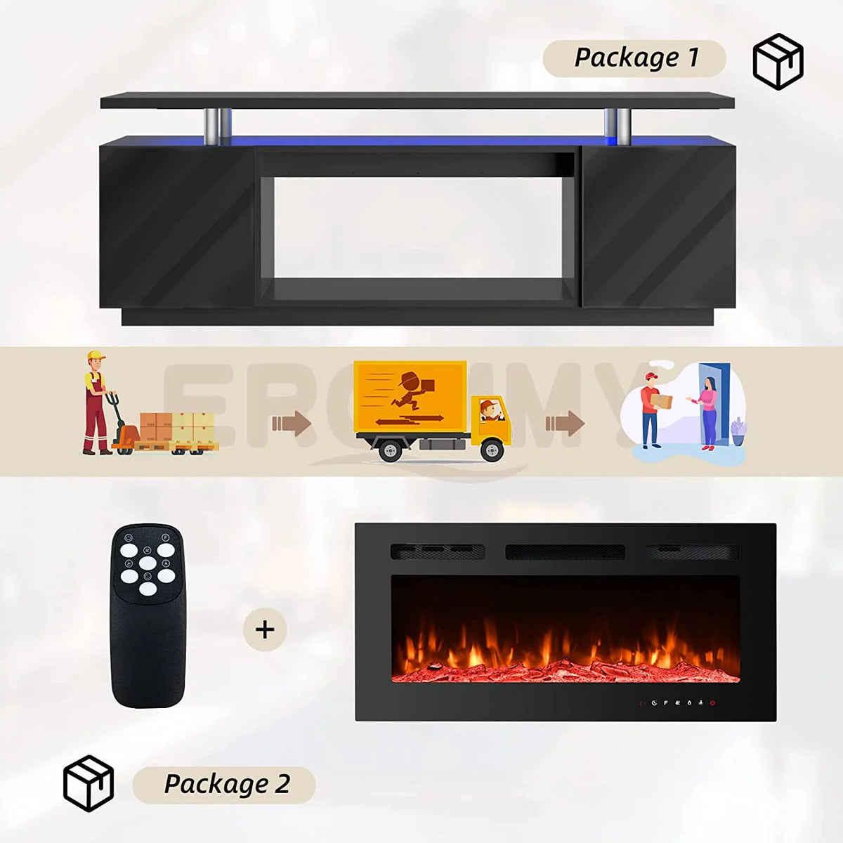 White Fireplace TV Stand with 40'' Electric Fireplace B291