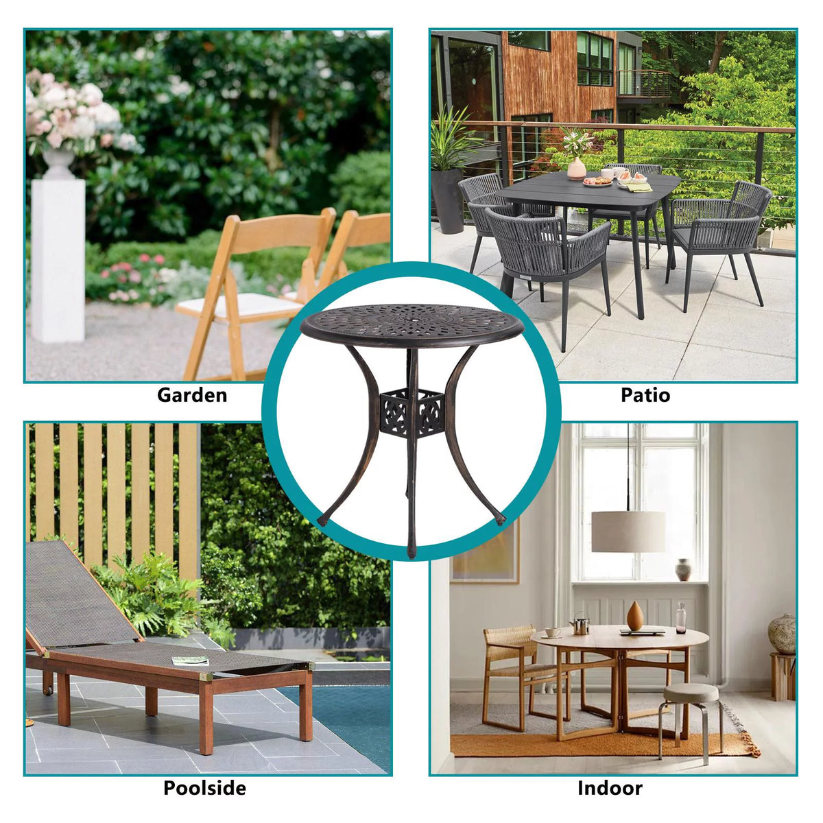 Cast Aluminum Round Dining Table with Umbrella Hole X7861