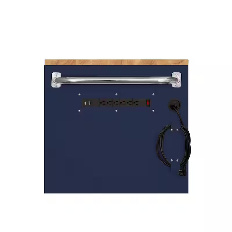 9-Drawer Mobile Workbench Cabinet with Solid Wood Top in Gloss Blue P579