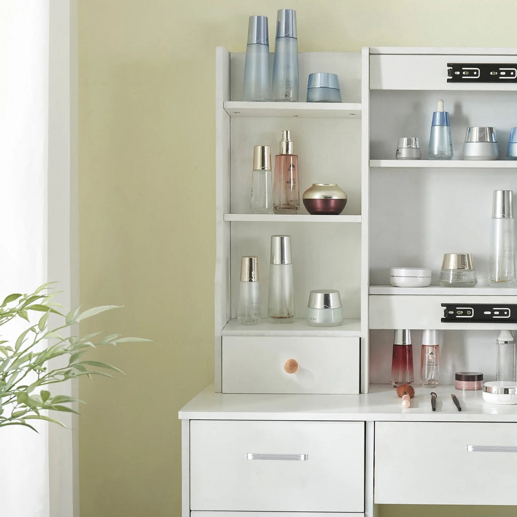 White Vanity Set with Lighted Mirror and Stool D9958