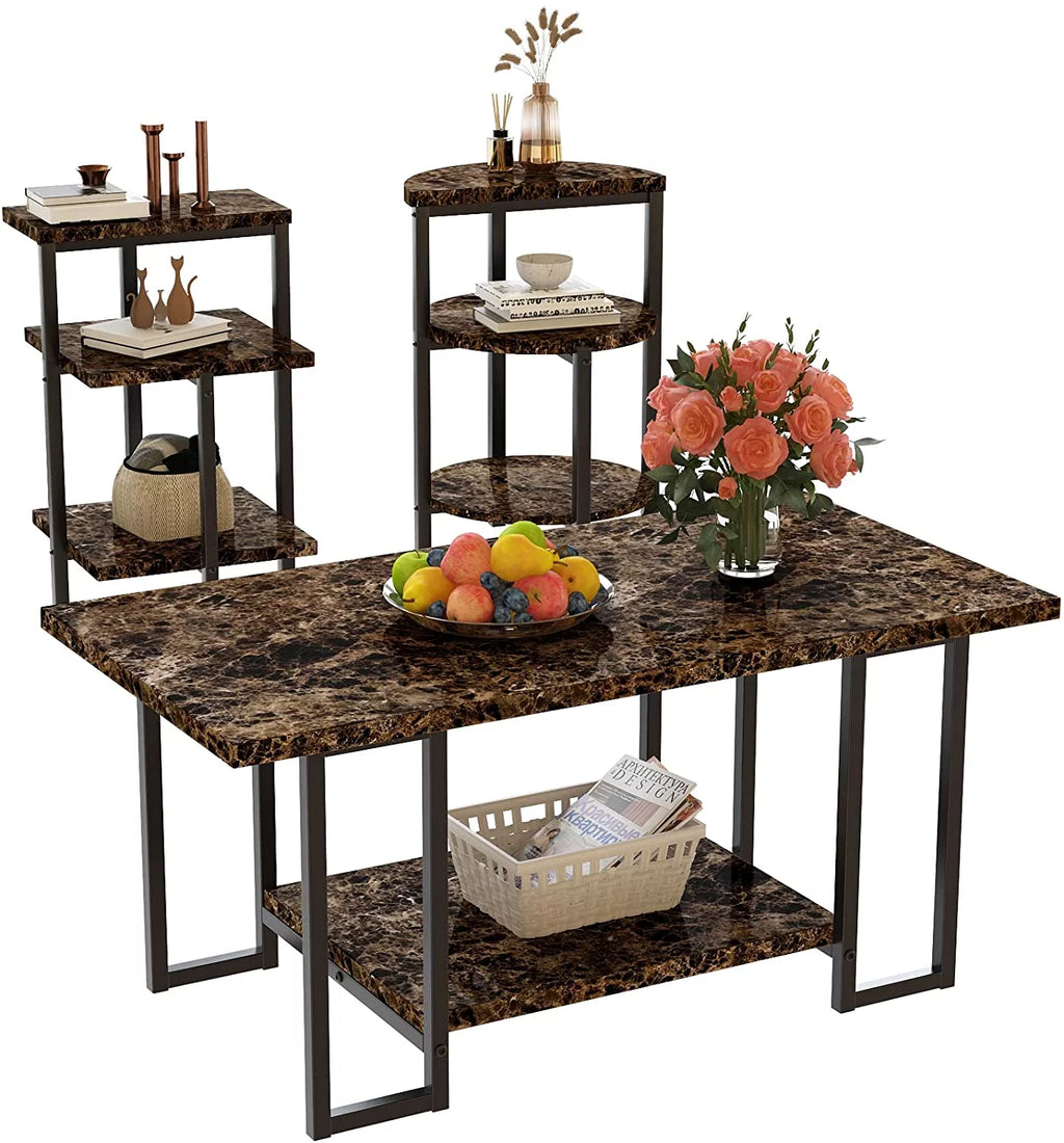 Faux Marble Coffee Table Set of 3 with Metal Legs Y243130