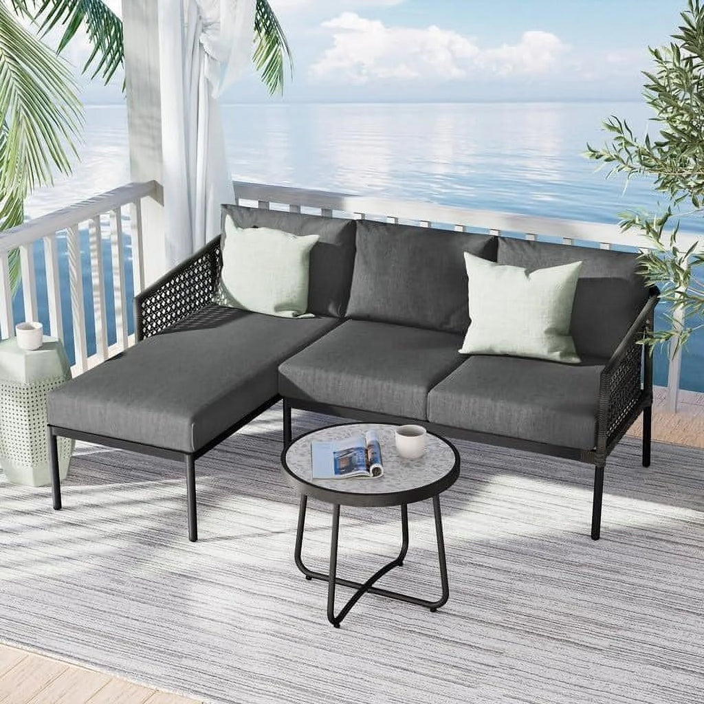 3-Piece All-Weather Wicker Sectional Sofa Set with Cushions J54599